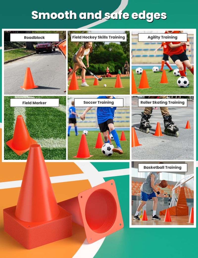 GHB Soccer Cones 7" 9" of 12 24 Pack Disc Soccer Sport Cones Training Field Marker Agility Cones for Basketball, Coaching, Practice Equipment Includes Drills Guide - Image 4
